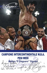 Dedica del Campione Intercontinentale W.B.A. Pesi Medi, Matteo Signani al Nutrizionista Dott. Andrea Del Seppia