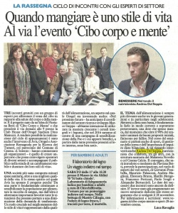 Il Resto del Carlino - Andrea Del Seppia Relatore Conferenze "Cibo, corpo, mente"